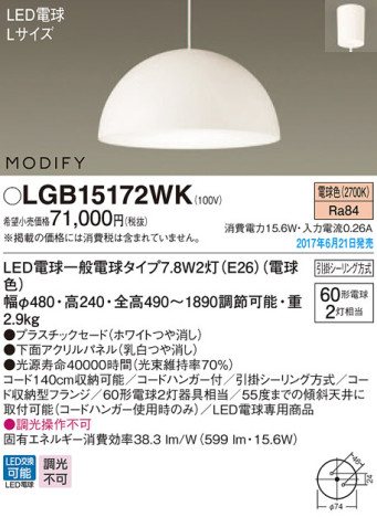 Panasonic LED ڥȥ饤 LGB15172WK ᥤ̿