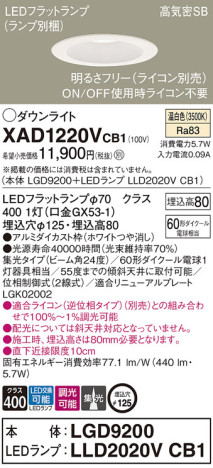 Panasonic 饤 XAD1220VCB1 ᥤ̿