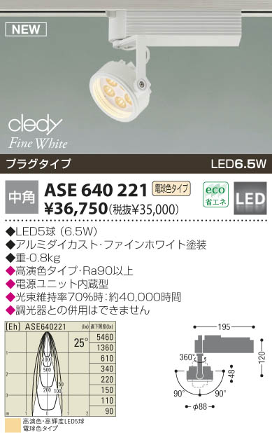 コイズミ照明 KOIZUMI スポットライト プラグ式 LED ASE640221 | 商品 