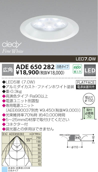 ＫＯＩＺＵＭＩ ＬＥＤダウンライト φ７５ｍｍ ＨＩＤ５０Ｗ相当