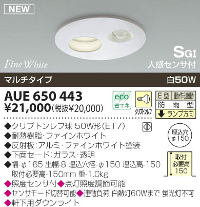 KOIZUMI 軒下用ダウンライト AUE650443 | 商品紹介 | 照明器具の通信