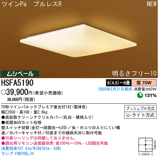 パナソニック電工 PANASONIC シーリングライト HSFA5190 | 商品紹介