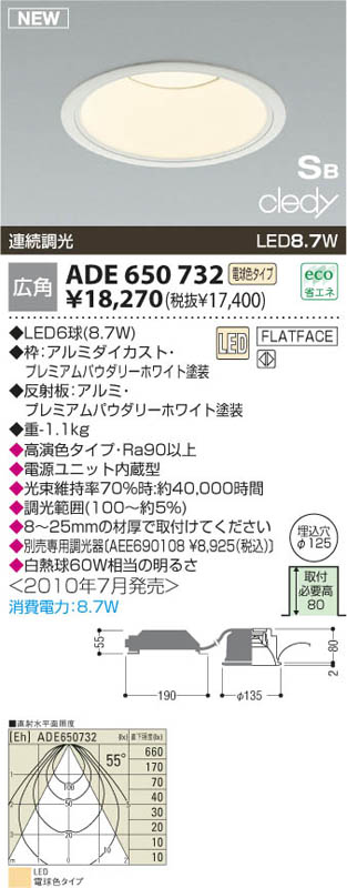 コイズミ照明 KOIZUMI LED SB形ダウンライト ADE650732 | 商品紹介 