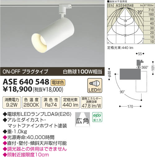 コイズミ照明 KOIZUMI LEDスポットライト（プラグ） ASE640548 | 商品 