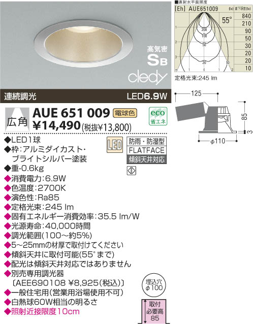 KOIZUMI LED 防雨防湿型高気密ダウンライト AUE651009 | 商品紹介