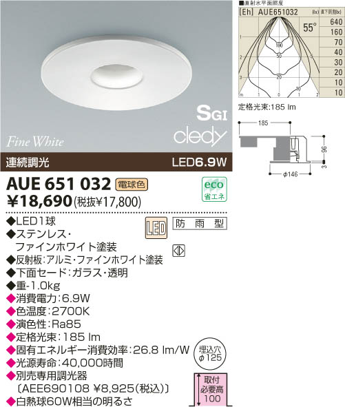 KOIZUMI LED 防雨型高気密SG形ダウンライト AUE651032 | 商品紹介