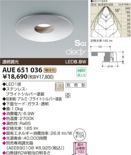 KOIZUMI LED 防雨型高気密SG形ダウンライト AUE651036 | 商品紹介