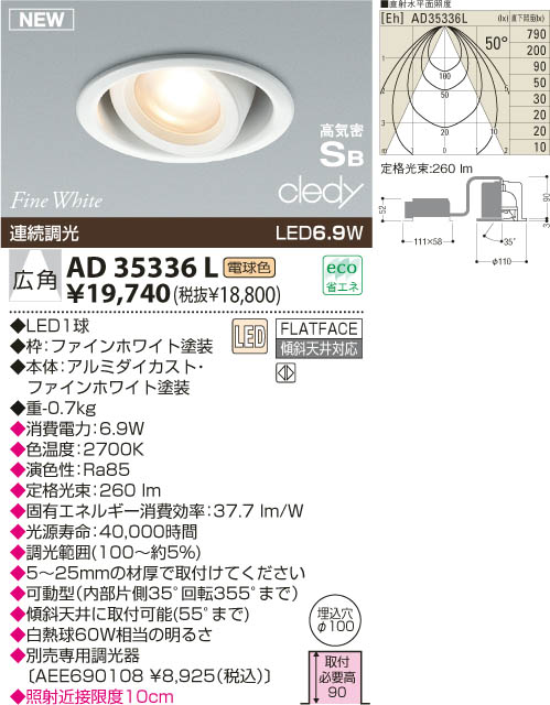 KOIZUMI LEDユニバーサルダウンライト AD35336L | 商品紹介 | 照明器具