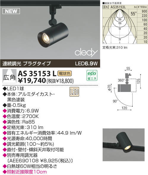 KOIZUMI LEDスポットライト（プラグ） AS35153L | 商品紹介 | 照明器具の通信販売・インテリア照明の通販【ライトスタイル】