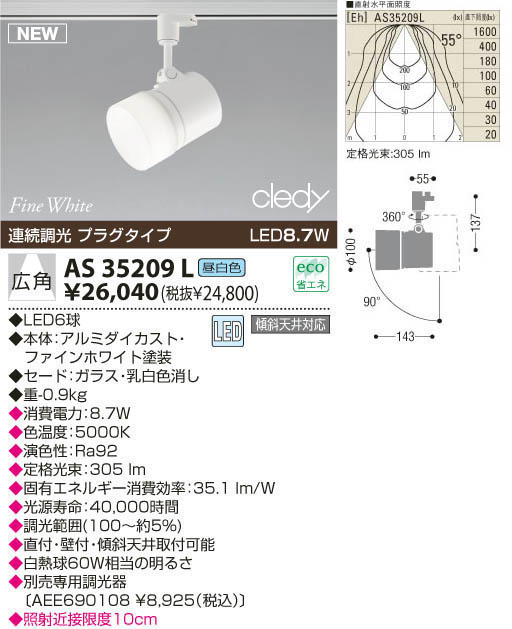 KOIZUMI LEDスポットライト（プラグ） AS35209L | 商品紹介 | 照明器具