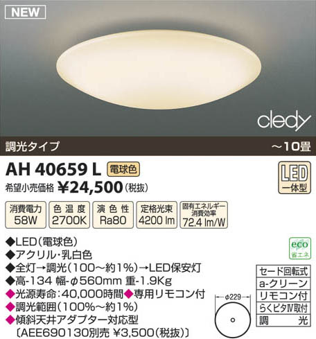 コイズミ照明 KOIZUMI LEDシーリング AH40659L | 商品紹介 | 照明器具