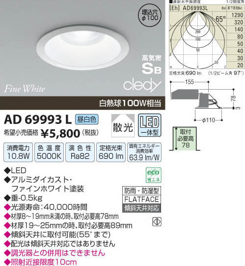 コイズミ照明 KOIZUMI LED高気密ダウンライト AD69993L | 商品紹介 