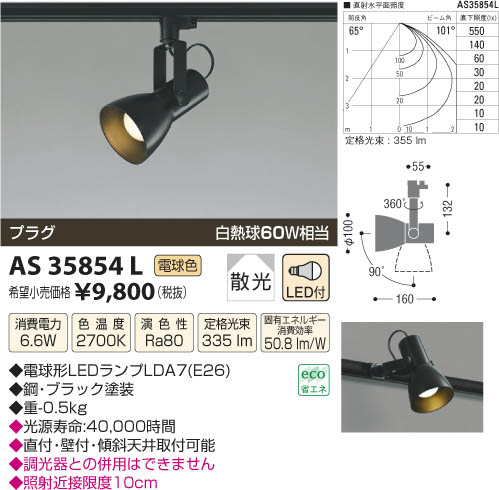 コイズミ照明 KOIZUMI スポットライト LED AS35854L | 商品紹介 | 照明