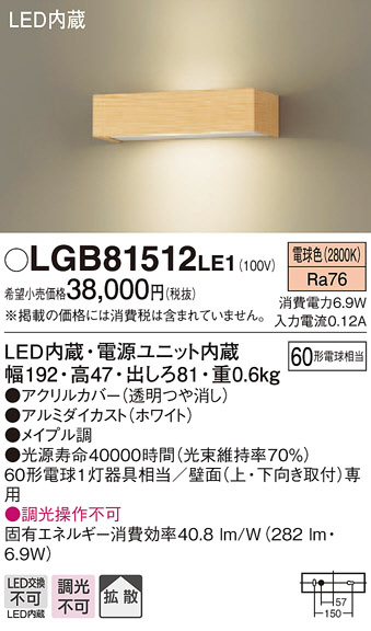 パナソニック【LGB81719LB1】Panasonic ブラケット ライト・照明器具