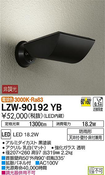 DAIKO 大光電機 アウトドアスポットライト LZW-90192YB | 商品紹介