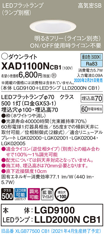 Panasonic LED フラットランプ 4個セット