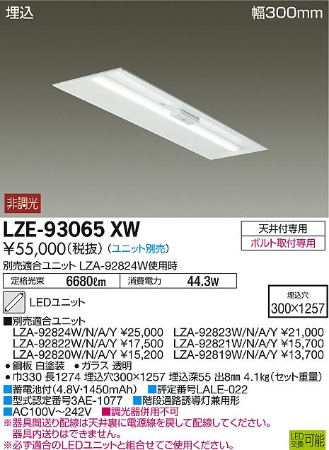 DAIKO DAIKO 非常用LED長形ベースライト 40形 埋込形 幅220mm 5200lmクラス 非調光 昼白色  LZE-93064XW+LZA-92823W シーリングライト、天井照明