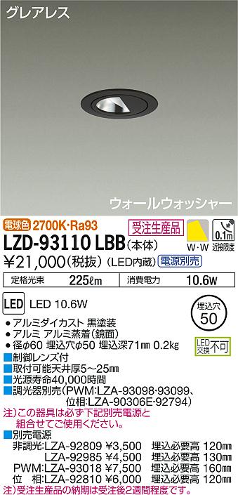 DAIKO 大光電機 ウォールウォッシャーダウンライト LZD-93110LBB
