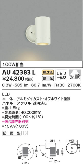 送料無料（一部地域を除く）】 KOIZUMI コイズミ照明 LED 防雨型スポットライト AU38273L