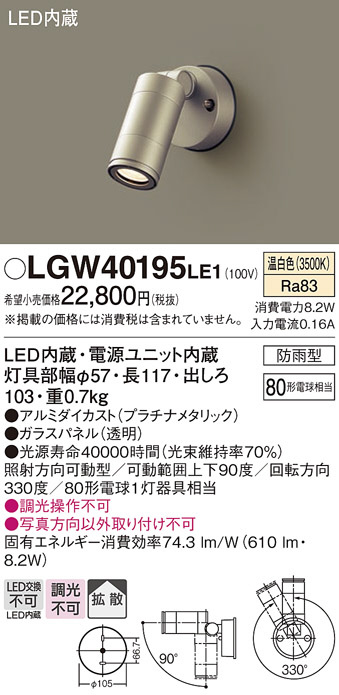 Panasonic エクステリアスポットライト LGW40195LE1 | 商品紹介 | 照明