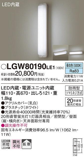 Panasonic エクステリアライト LGW80190LE1 | 商品紹介 | 照明器具の 