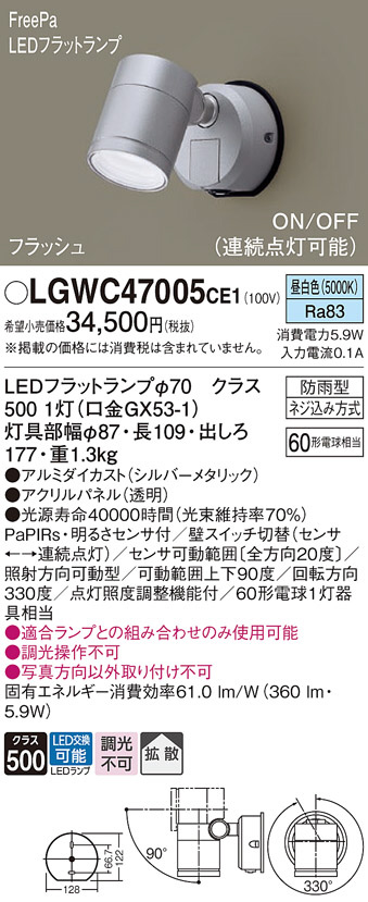 Panasonic エクステリアスポットライト LGWC47005CE1 | 商品紹介