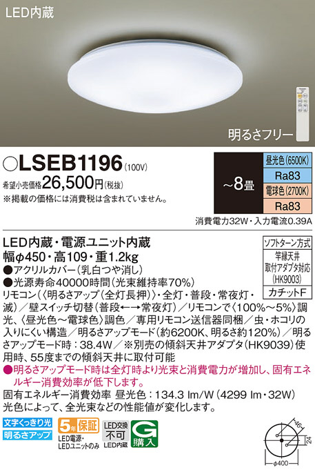 Panasonic シーリングライト LSEB1196 | 商品紹介 | 照明器具の通信販売・インテリア照明の通販【ライトスタイル】