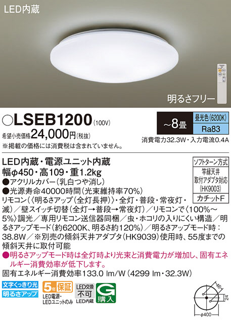 Panasonic シーリングライト LSEB1200 | 商品紹介 | 照明器具の通信