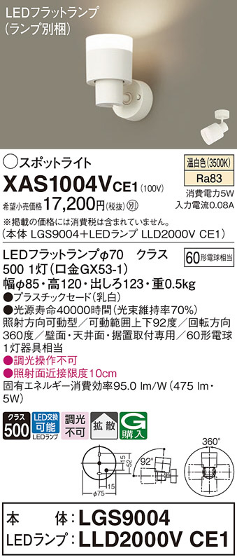 Panasonic スポットライト XAS1004VCE1 | 商品紹介 | 照明器具の通信