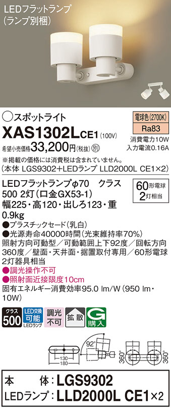 Panasonic スポットライト XAS1302LCE1 | 商品紹介 | 照明器具の通信