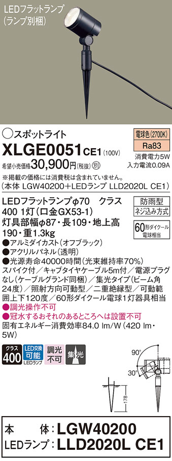 Panasonic エクステリアスポットライト XLGE0051CE1 | 商品紹介 | 照明