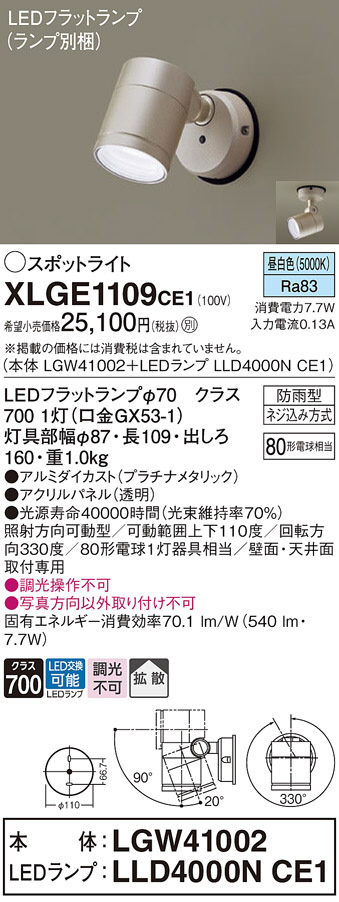 Panasonic エクステリアスポットライト XLGE1109CE1 | 商品紹介 | 照明