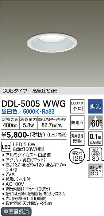 DAIKO 大光電機 ダウンライト(軒下兼用) DDL-5005WWG | 商品紹介 | 照明器具の通信販売・インテリア照明の通販【ライトスタイル】