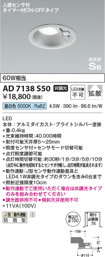 Koizumi コイズミ照明 高気密SBダウンライト AD7138S50 | 商品紹介 | 照明器具の通信販売・インテリア照明の通販【ライトスタイル】